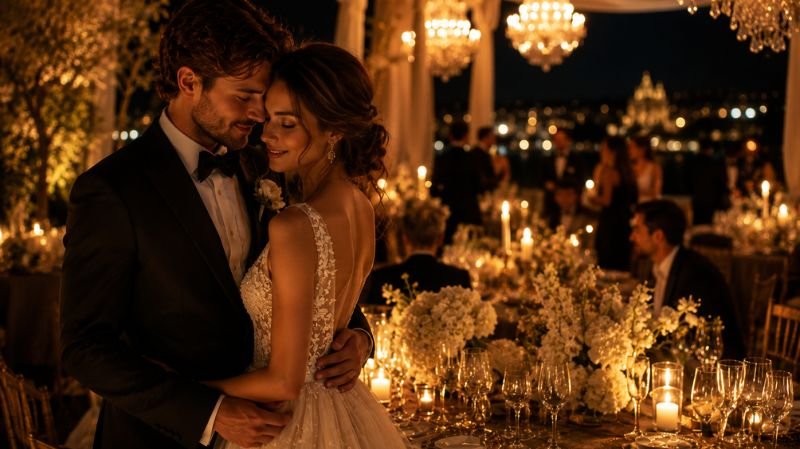 luxury wedding evening formal event fragrance elegant couple aesthetic