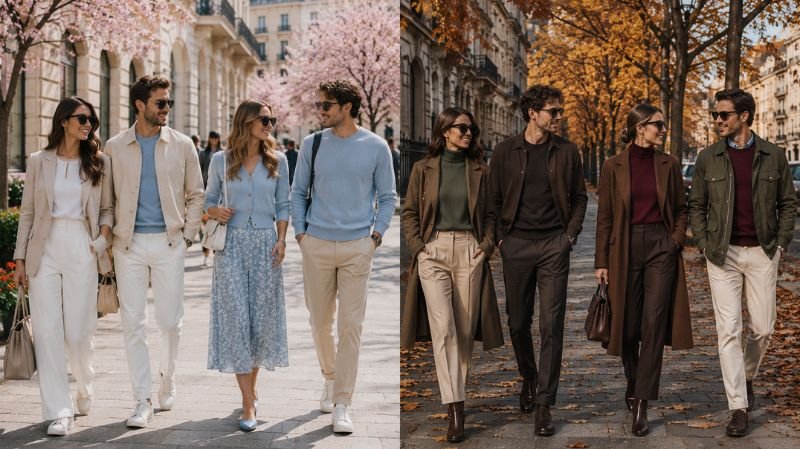 What to Wear in 60 Degree Weather: Outfit Ideas Spring and fall 60 degree weather outfits comparing pastel colors and earth tone fashion