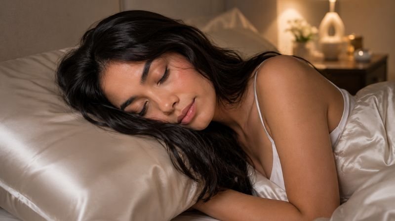 Silk pillowcase protecting hair during sleep