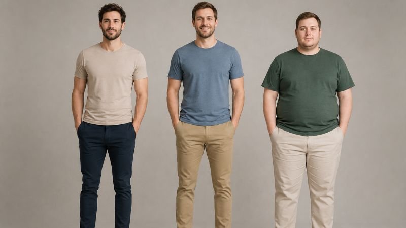 Men with different leg lengths and body proportions
