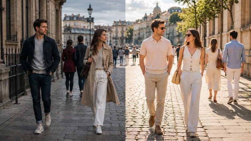 What to Wear in 60 Degree Weather: Outfit Ideas 60 degree weather conditions showing sunny afternoon and cool breezy morning outfit differences