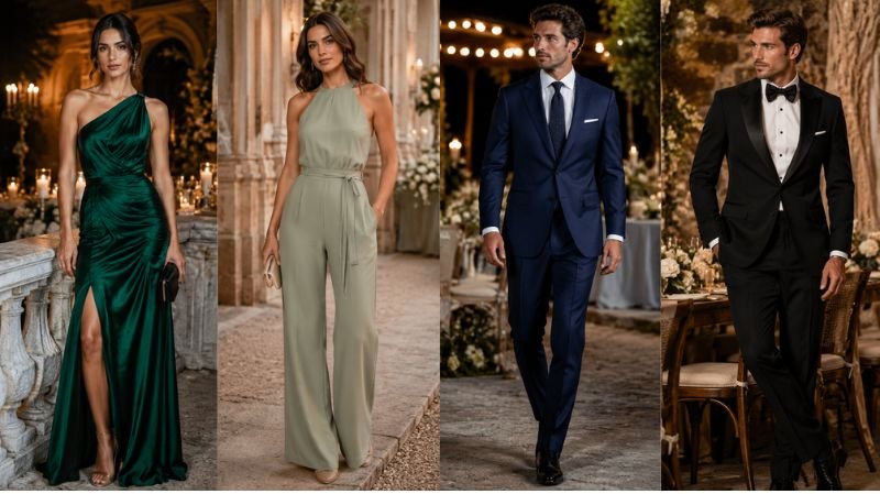 What Does Formal Attire Mean for Wedding? Rules & Tips Different examples of formal wedding guest attire for men and women