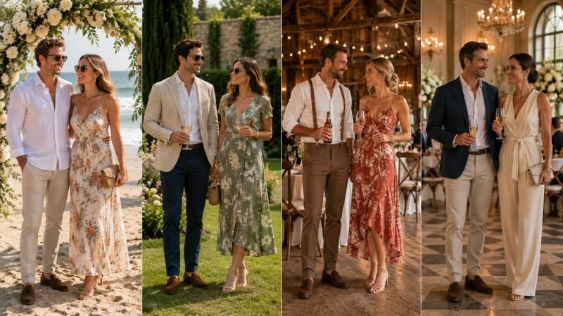 Different wedding venues requiring different casual wedding outfits