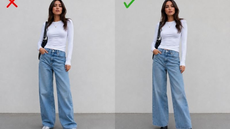 10 Best Shoes to Wear with Wide Leg Jeans Comparison of balanced vs unbalanced wide leg jeans outfits with shoes