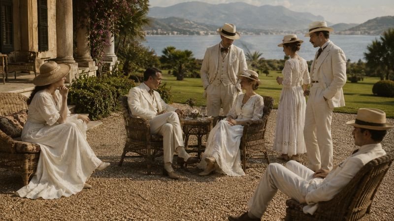 Vintage early 20th century summer fashion in white clothing