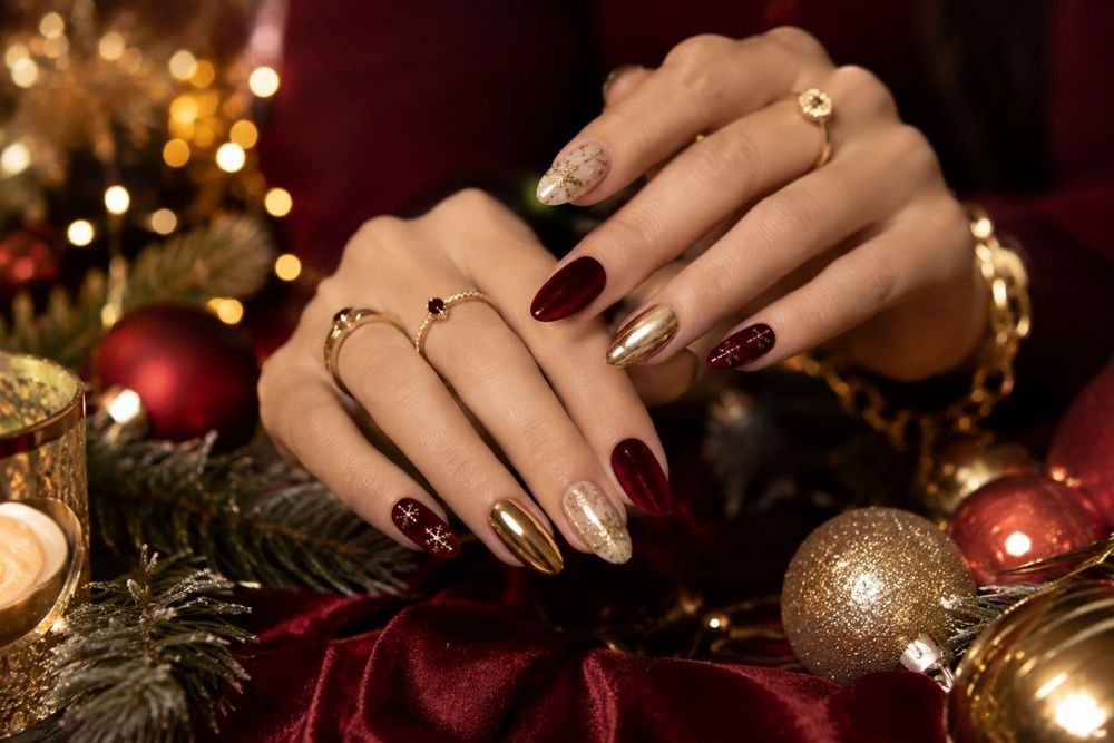 25 best Xmas nail patterns featuring festive Christmas manicure designs with red, gold, and winter-inspired details