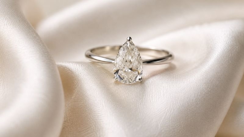 Pear shaped diamond engagement ring in elegant solitaire setting
