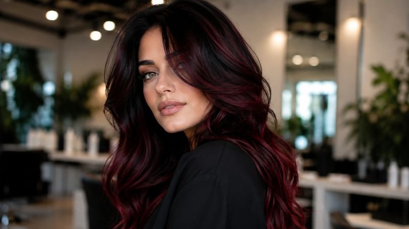 25 Black and Red Hair Streaks Ideas for a Bold New Look Black hair with burgundy red highlights
