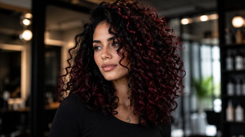 25 Black and Red Hair Streaks Ideas for a Bold New Look Curly black hair with red highlights