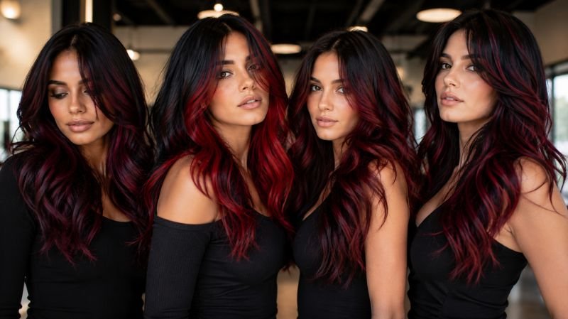 25 Black and Red Hair Streaks Ideas for a Bold New Look Different red shades for black hair color transformation