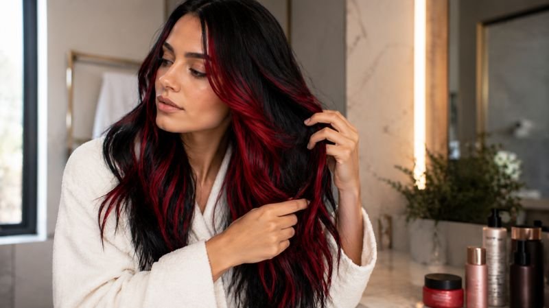 25 Black and Red Hair Streaks Ideas for a Bold New Look Hair care routine for colored black and red hair