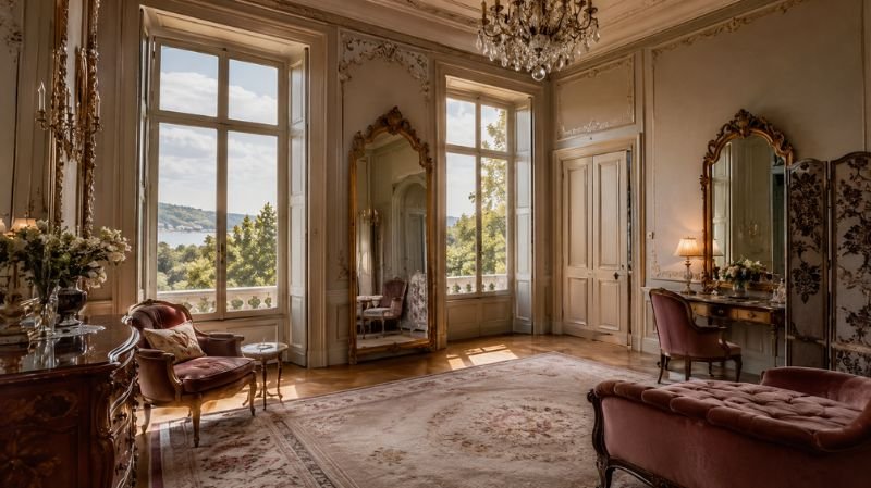 6 Visual Elements Defining Luxury Historic Wedding Properties Elegant bridal suite with vintage décor and natural light