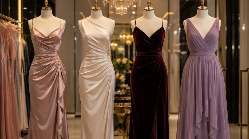 How to Choose the Perfect Party Dress for Any Occasion Elegant satin silk velvet and chiffon party dresses with luxurious textures