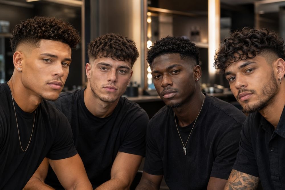 Short Curly Hair Guys: 15 Best Haircuts & Styles for Men Short curly hair guys with modern taper fade hairstyle