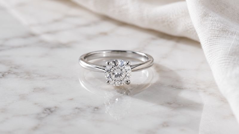 Minimalist modern solitaire diamond engagement ring in platinum