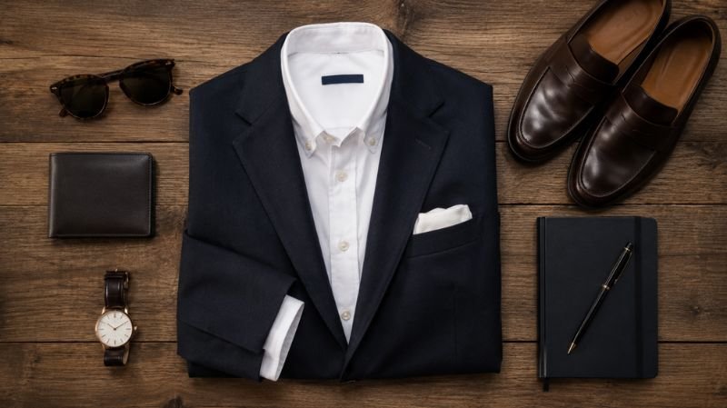 Beyond the Tint: The Best Investment for Your Wardrobe is Premium Eyewear Luxury sunglasses placed beside classic wardrobe essentials on a wooden table.