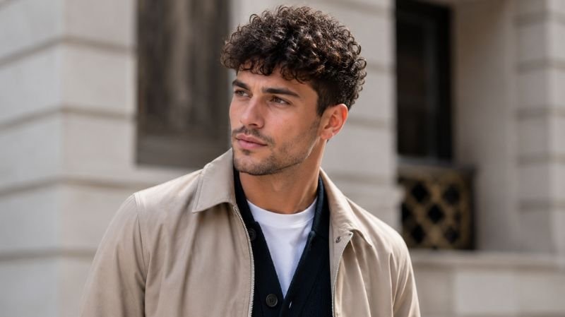 Short Curly Hair Guys: 15 Best Haircuts & Styles for Men Man with natural short curly hair smiling outdoors