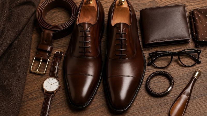 Dark Brown Shoes With Dark Grey Suit: Complete Style Rules Brown leather belt and watch matching dark brown shoes