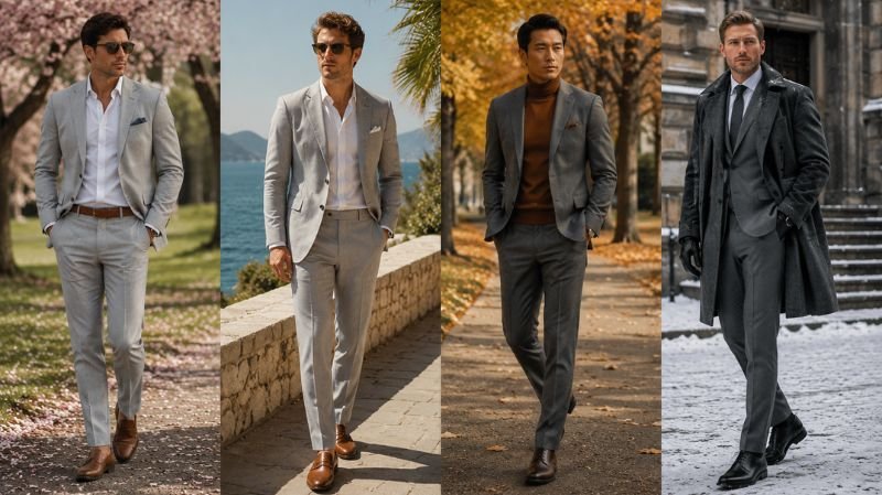 What Shoes to Wear With a Grey Suit for Every Occasion Grey suit styling for spring summer autumn and winter