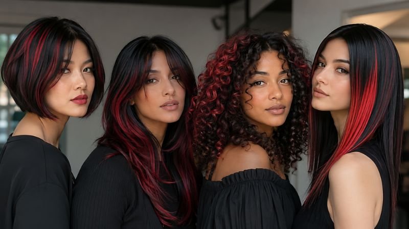 25 Black and Red Hair Streaks Ideas for a Bold New Look Different black and red hair streak styles on modern hairstyles