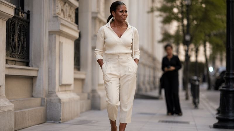 Michelle Obama’s Pigtails & Capri Pants: Fashion or Trend? Modern tailored capri pants showing the updated 2026 fashion trend with clean silhouettes
