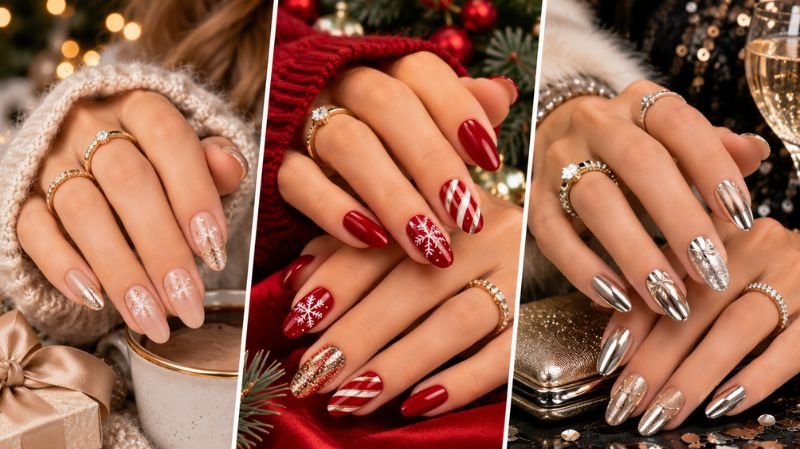 Christmas nail designs matched with office parties family celebrations and formal events