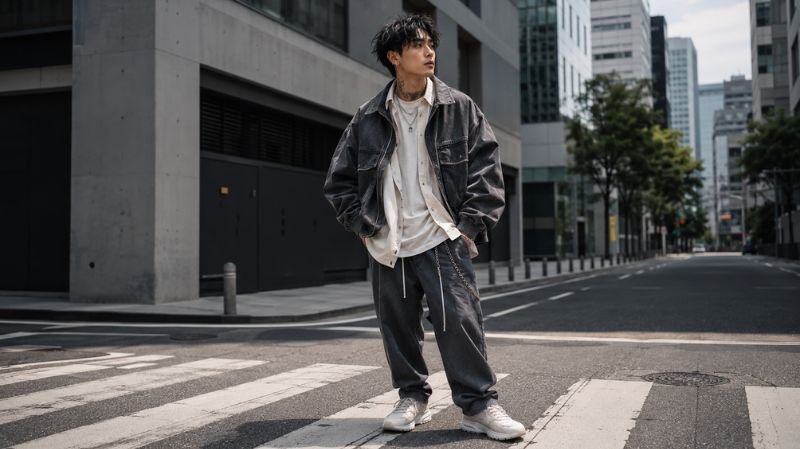 Balanced piercing jewelry with layered streetwear