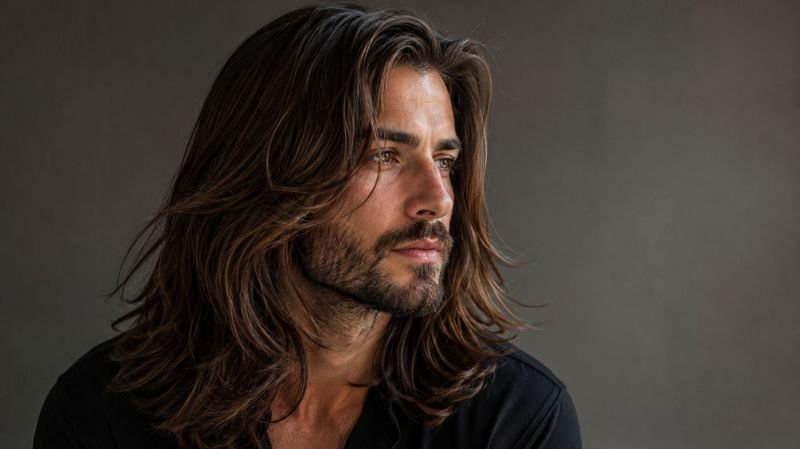 Long layered haircut for men with fine hair