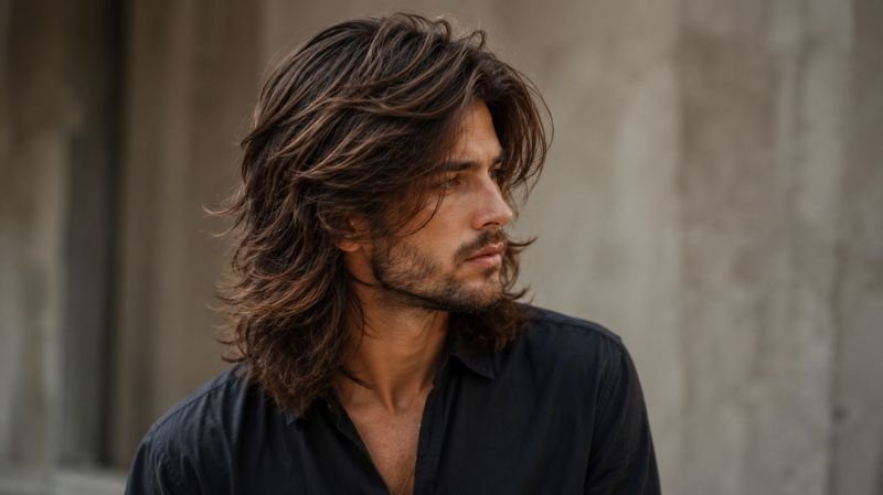 Long layered shag haircut for men