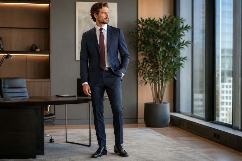 men's business professional attire in navy suit