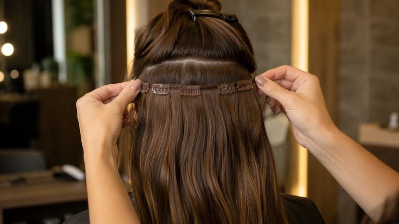 How to Partition and Backcomb Natural Strands to Secure Clip In Hair Extensions Positioning clip in hair extension wefts below the natural hair section