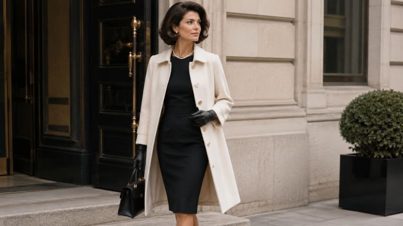 Modern woman wearing a Jackie Kennedy-inspired sophisticated outfit