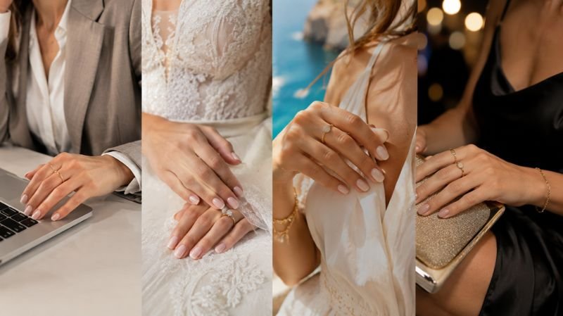 Short acrylic nails styled for office wedding vacation and date night looks