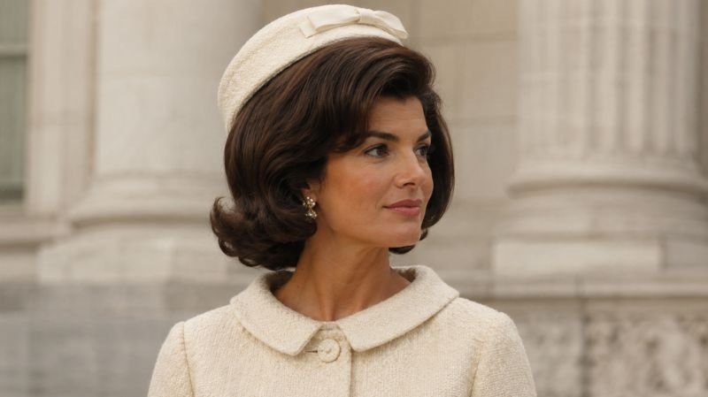 Jackie Kennedy wearing a classic pillbox hat with a structured 1960s outfit