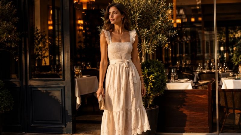 6 Ways You Can Style Cotton Summer Dresses Cotton summer dress styled with strappy heels for evening