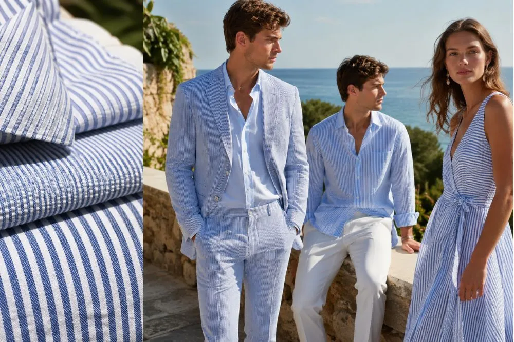 Seersucker fabric and summer clothing showing its signature puckered texture