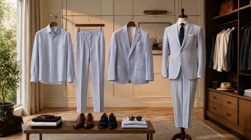 Seersucker shirt trousers blazer and suit for a summer wardrobe