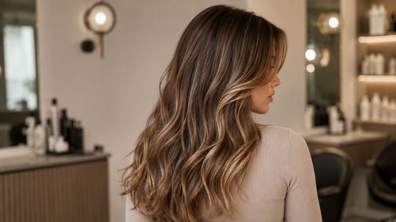 Light brown hair showing balayage highlights ombré babylights and root shadow techniques
