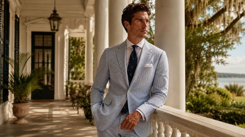 Classic seersucker suit inspired by American Southern summer style