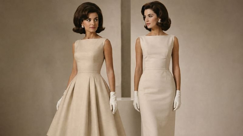 A-line and sheath silhouettes inspired by Jackie Kennedy’s fashion style