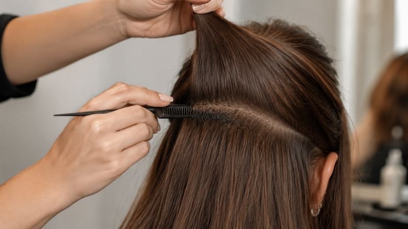 How to Partition and Backcomb Natural Strands to Secure Clip In Hair Extensions Backcombing natural hair at the roots for clip in extensions