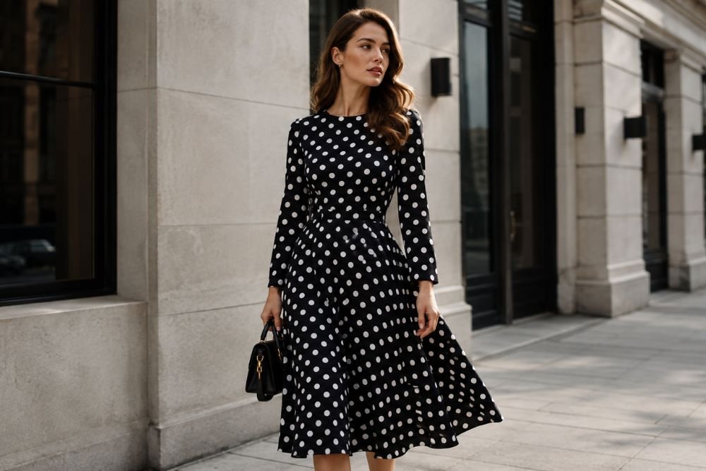Classic polka dot dress styled for a timeless everyday look