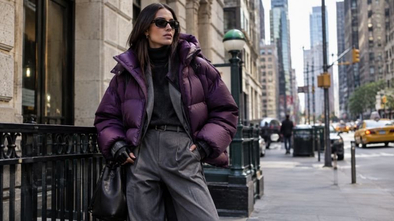 Moncler Exhibition New York Fashion Week: What to Know New York inspired Moncler technical fashion in purple
