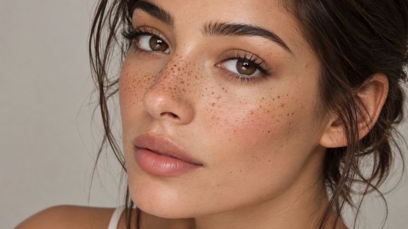 Semi-permanent freckle tattoos on facial skin