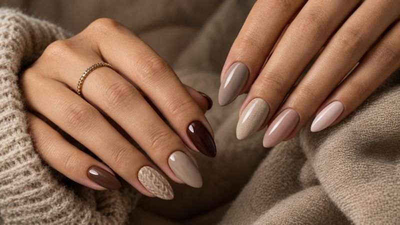Winter Nails 2026: 30+ Trendy Nail Designs, Colors & Ideas Neutral winter nails in chocolate brown, mocha, beige, greige and milky pink