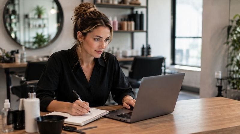 How to Choose Career-Boosting Cosmetology CE Courses Cosmetologist checking continuing education requirements online