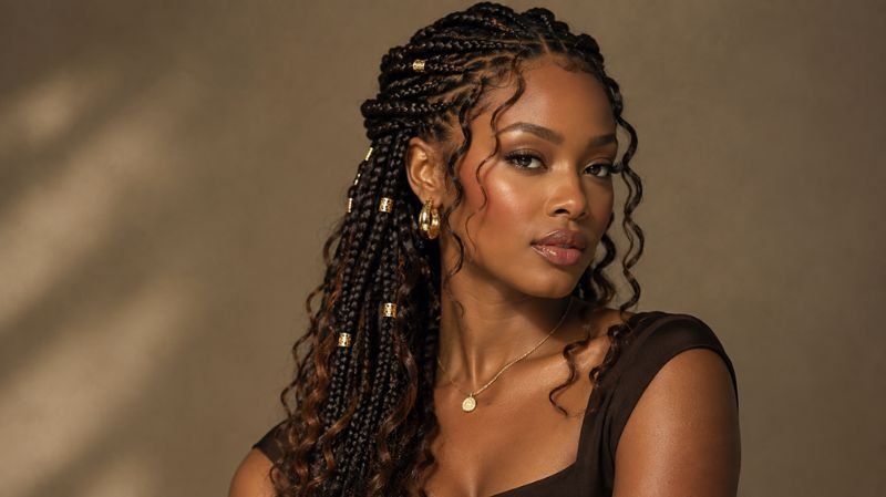 55 Goddess Braids Hairstyles: Cute, Trendy & Elegant Ideas goddess braids with gold cuffs and hair accessories