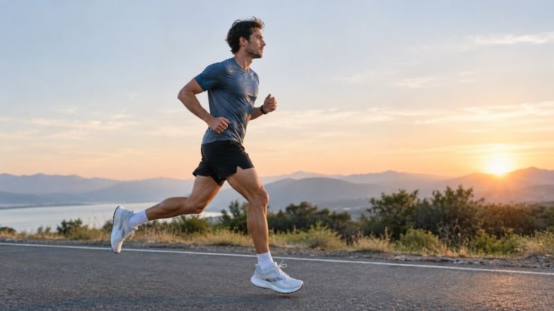 Runner testing marathon shoes during a long training run