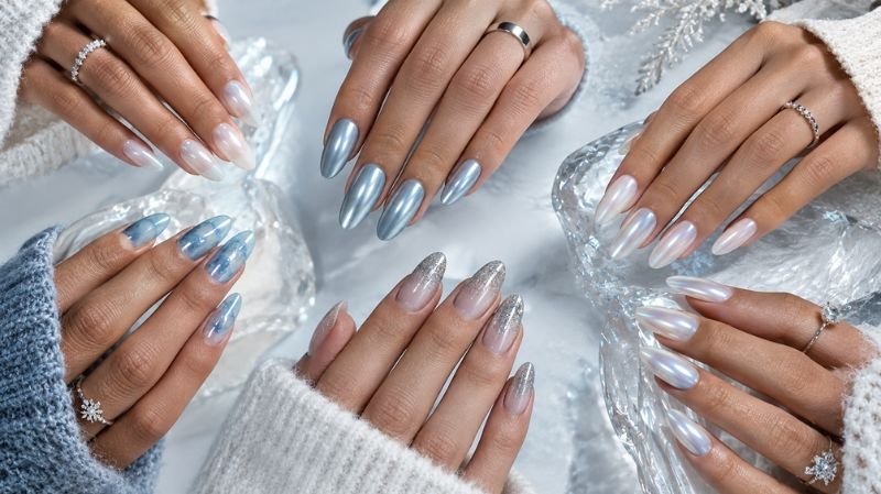Winter Nails 2026: 30+ Trendy Nail Designs, Colors & Ideas Icy winter nail designs with glacier blue, milky white, pearl and silver finishes