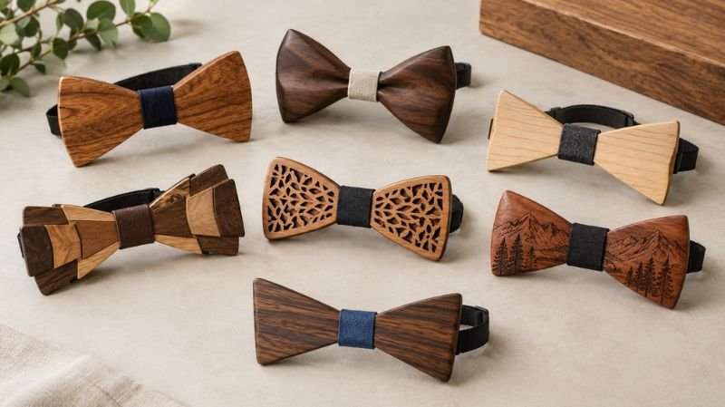 Wooden Bow Tie: Stylish Designs, How to Wear & Best Picks Different wooden bow tie designs in classic, butterfly and batwing shapes
